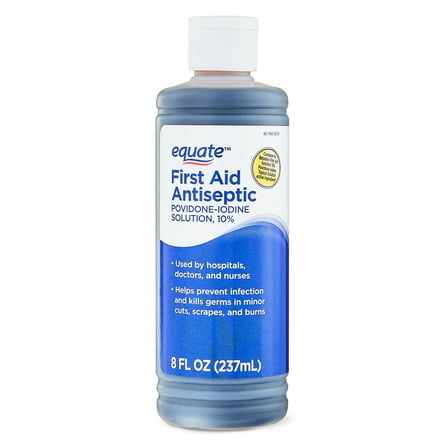 Equate First Aid Antiseptic Liquid Povidone-Iodine Solution 10%, 8 fl oz, Compare to Betadine First Aid Solution 10% Povidone-Iodine Topical Solution Active Ingredient