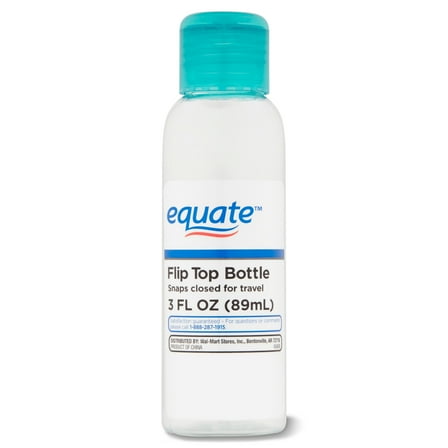 Equate Plastic Flip Top Travel Bottle for Toiletries, Color May Vary, 3 fl oz