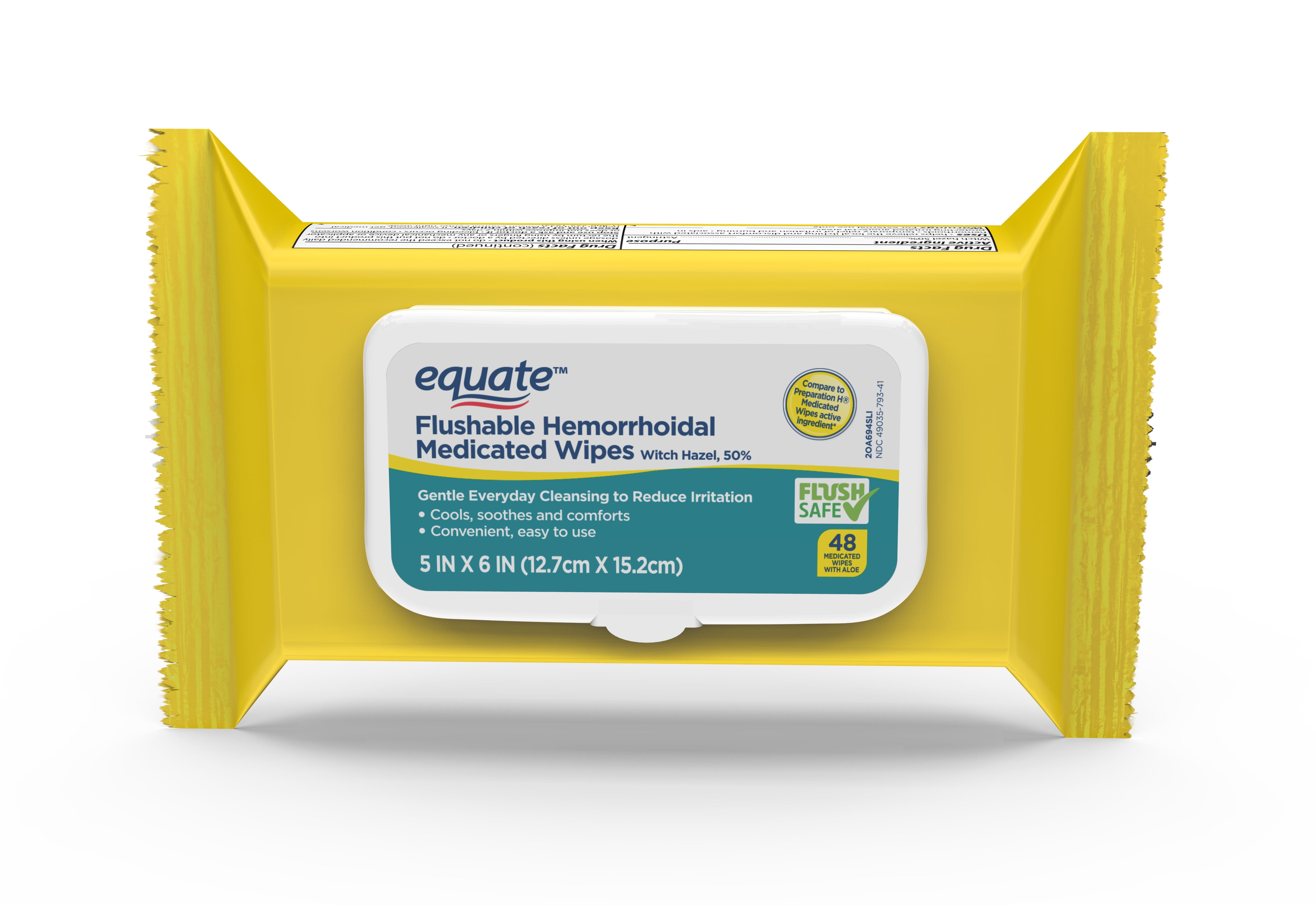 Equate Flushable Hemorrhoidal Medicated Wipes, 48 Count