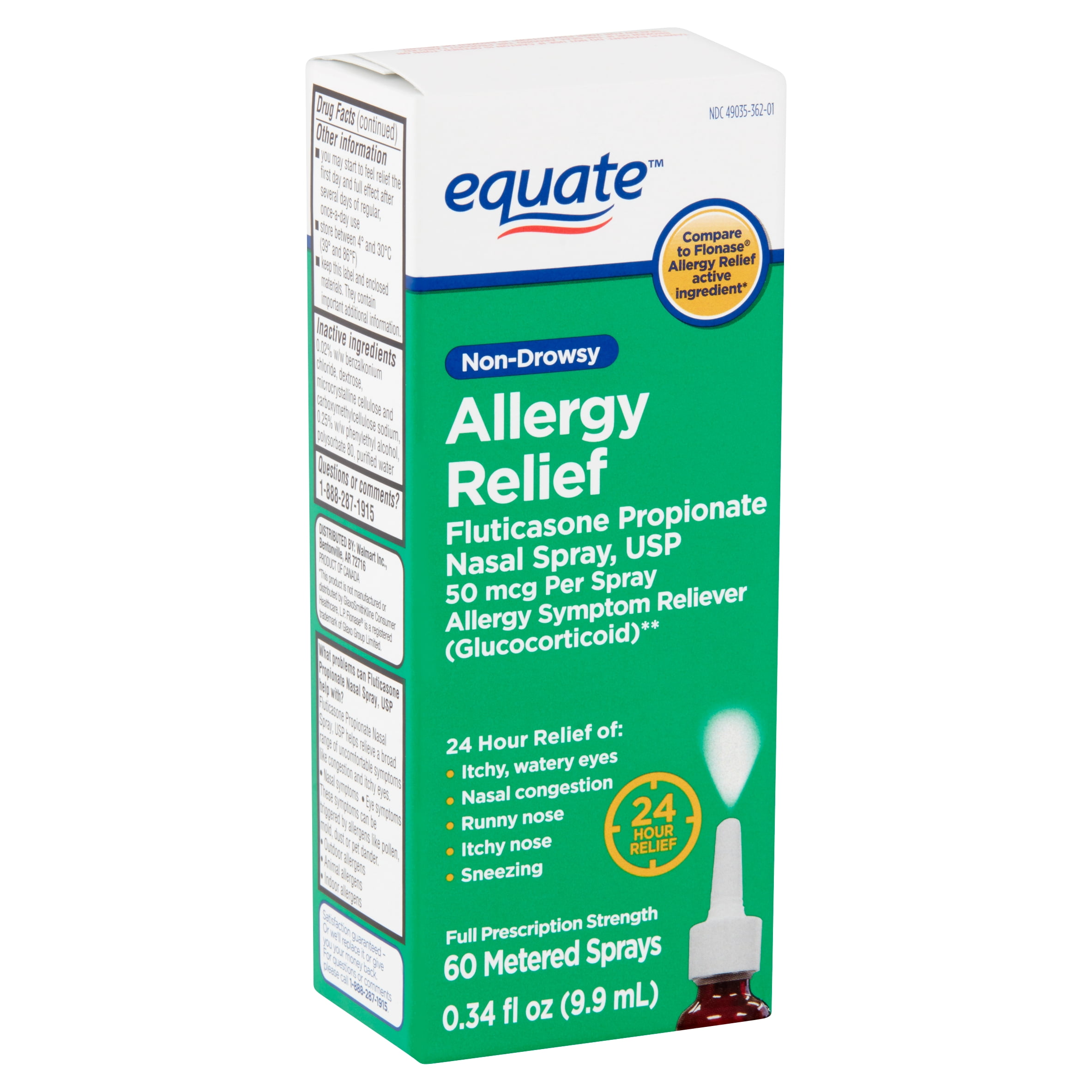 Equate Fluticasone Non-Drowsy Allergy Relief Nasal Spray, USP, 50 Mcg ...