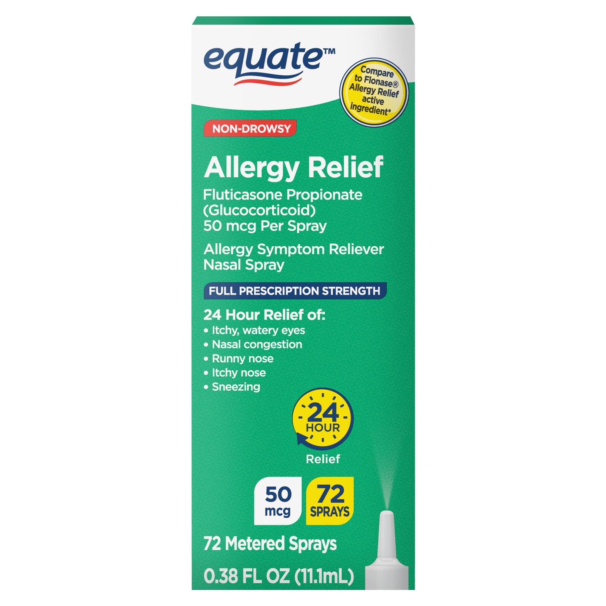 Equate 24 Hour Non-Drowsy Fluticasone Propionate Nasal Spray, 50 mcg, 72 Sprays