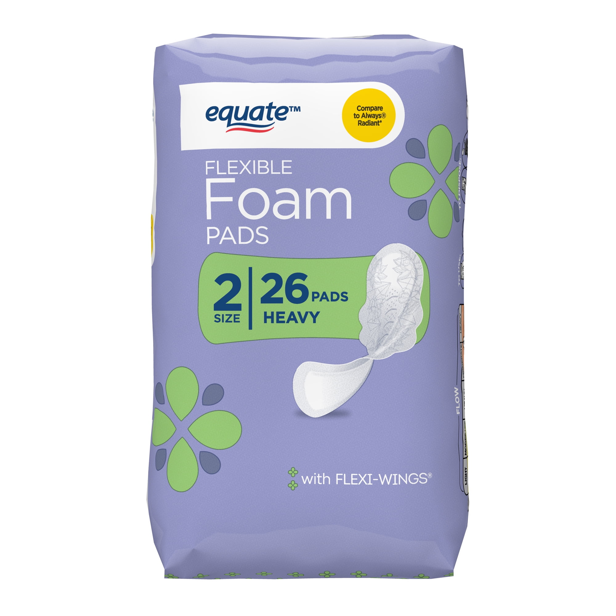 Equate Foam Pads with FlexiWings, Heavy, Size 2, 26 Count