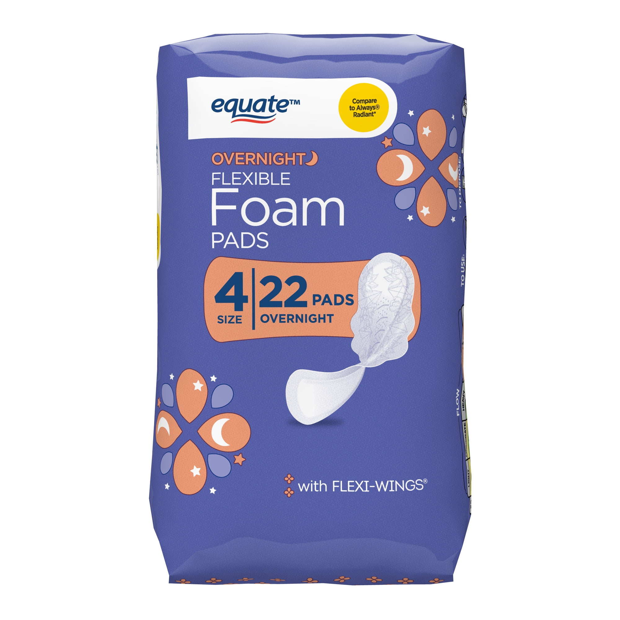 Equate Foam Pads with FlexiWings, Overnight, Size 4, 22 Count