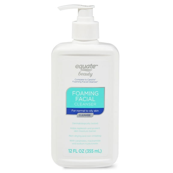 Equate Foaming Facial Cleanser for Face Care of Normal to Oily Skin, 12 fl oz, Compare to CeraVe® Foaming Facial Cleanser