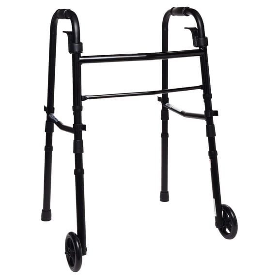 Equate Folding Walker with 5-in Wheels, Black, 350 lb Weight Capacity