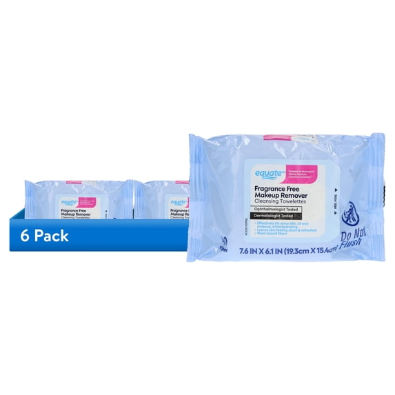 (6 pack) Equate Fragrance Free Makeup Remover Cleansing Towelette, 40 Count