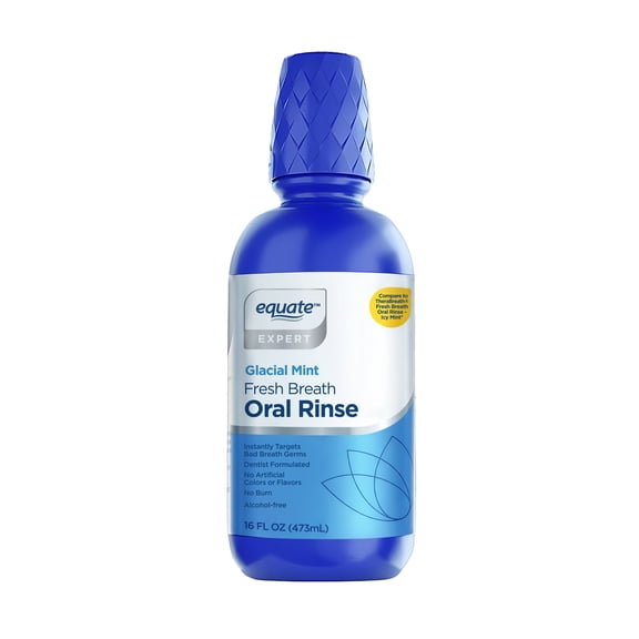Equate Glacial Mint Fresh Alcohol-Free Oral Rinse, 16 fl oz, Compare to TheraBreath® Fresh Breath Oral Rinse - Icy Mint
