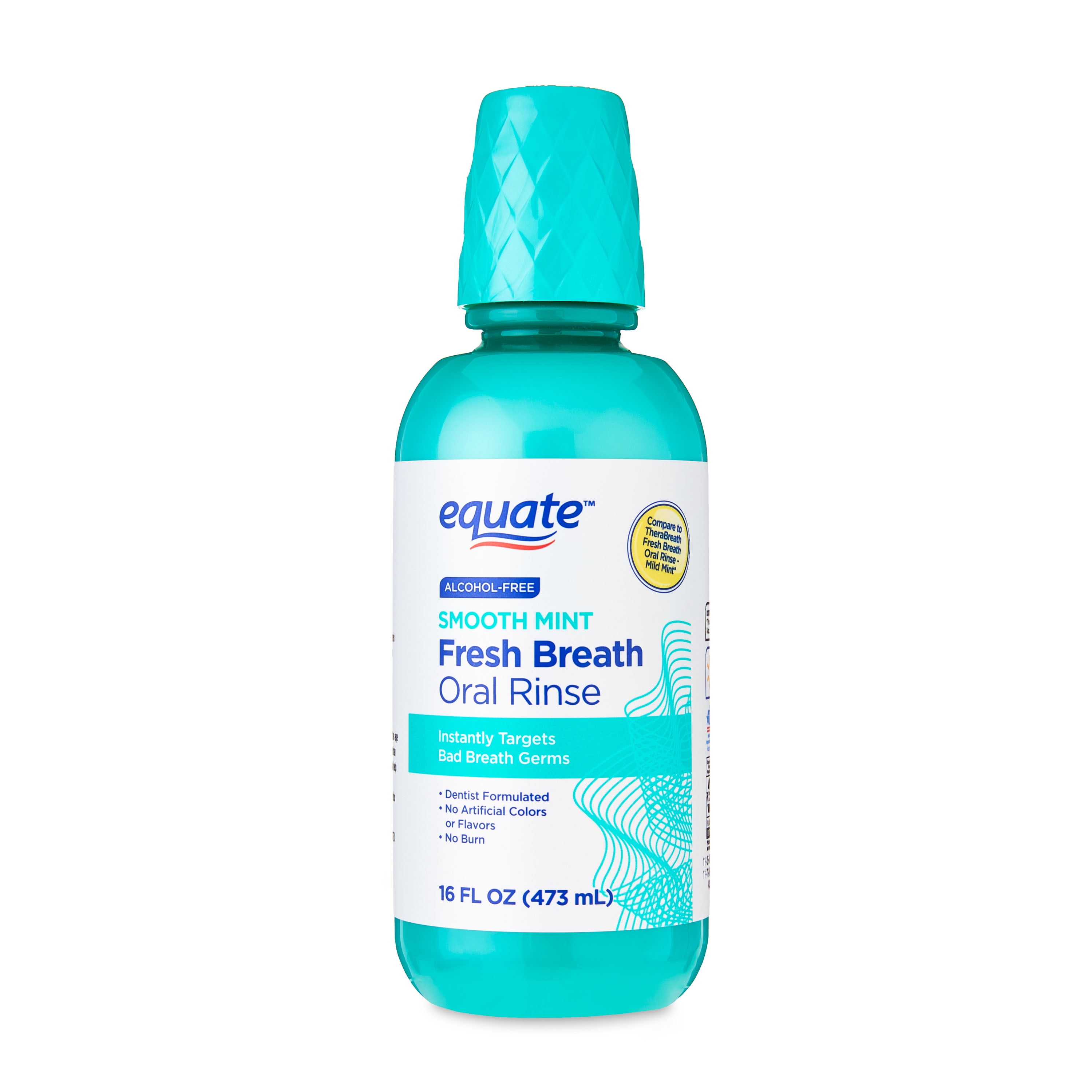 Equate Fresh Breath Oral Rinse Alcohol Free Mouthwash Smooth Mint Flavor - 16 fl oz