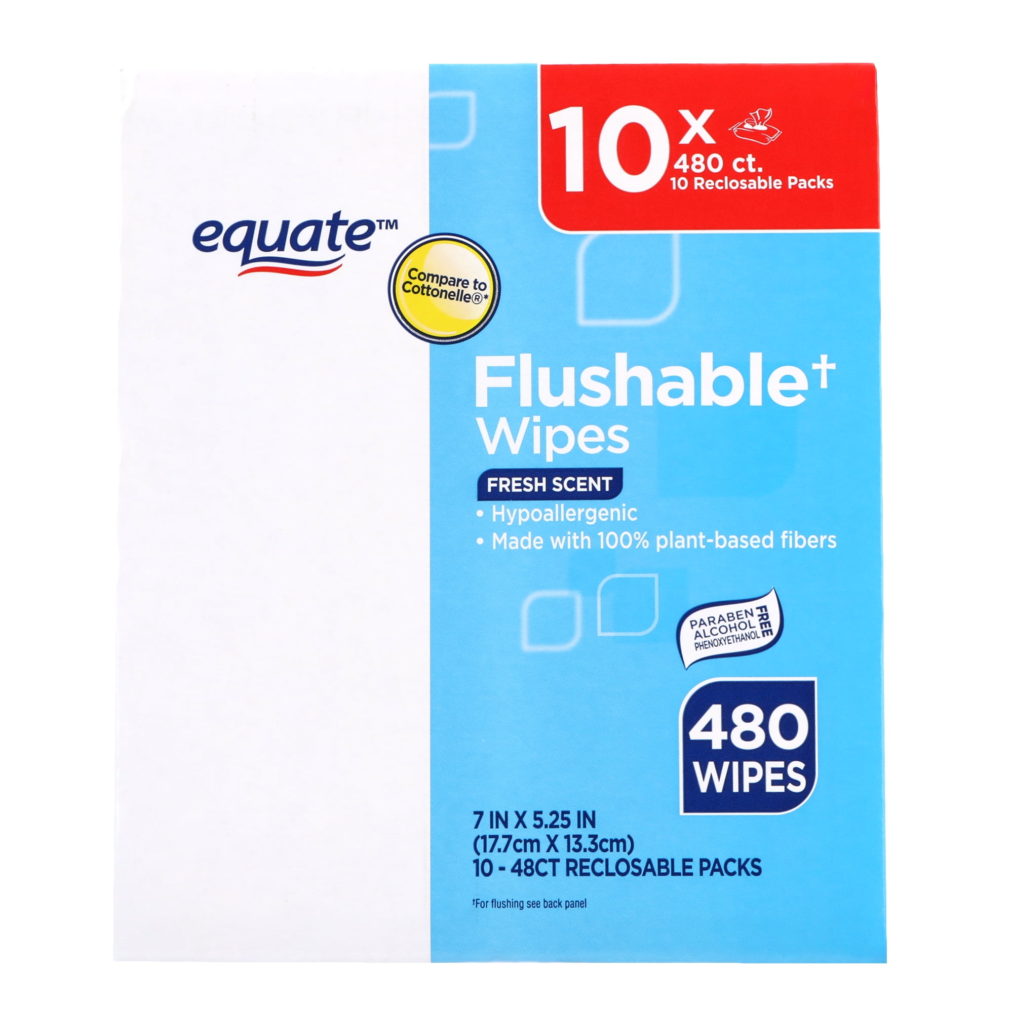 Equate Flushable Wet Wipes, Fresh Scent, 480 Wipes (10 Pack), Compare to Cottonelle®