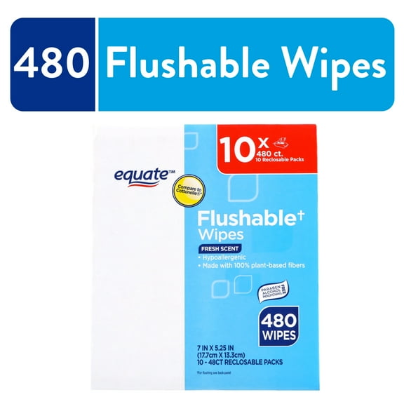 Equate Flushable Wet Wipes, Fresh Scent, 480 Wipes (10 Pack), Compare to Cottonelle