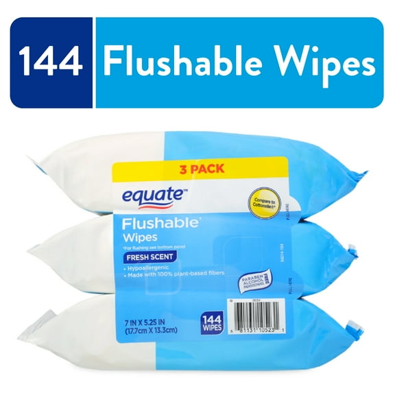 Equate Fresh Scent Flushable Wipes, 3 Packs of 48, 144 Total Wipes