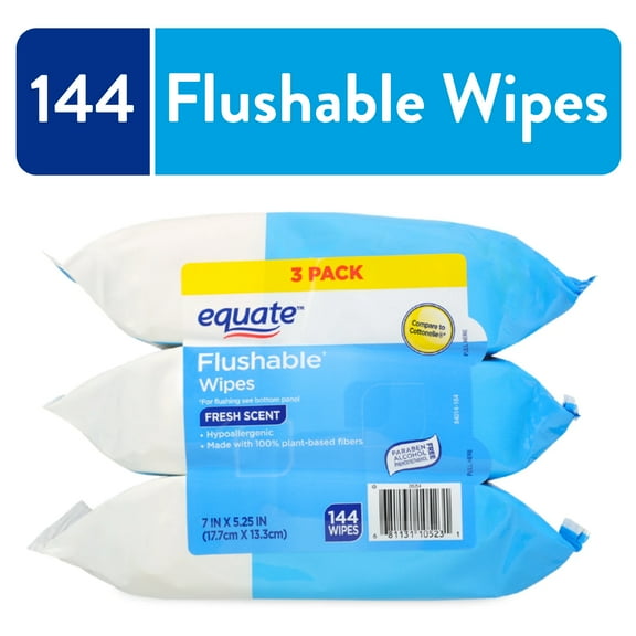 Equate Flushable Wet Wipes, Fresh Scent, 144 Wipes (3 Pack), Compare to Cottonelle®
