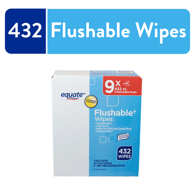 Equate Fresh Scent Flushable Wipes, 9 Resealable Packs of 48 Wipes (432