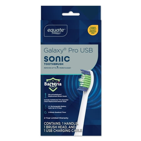 Equate Galaxy Pro USB Sonic Rechargeable Electric Toothbrush, Replace-Me Bristles