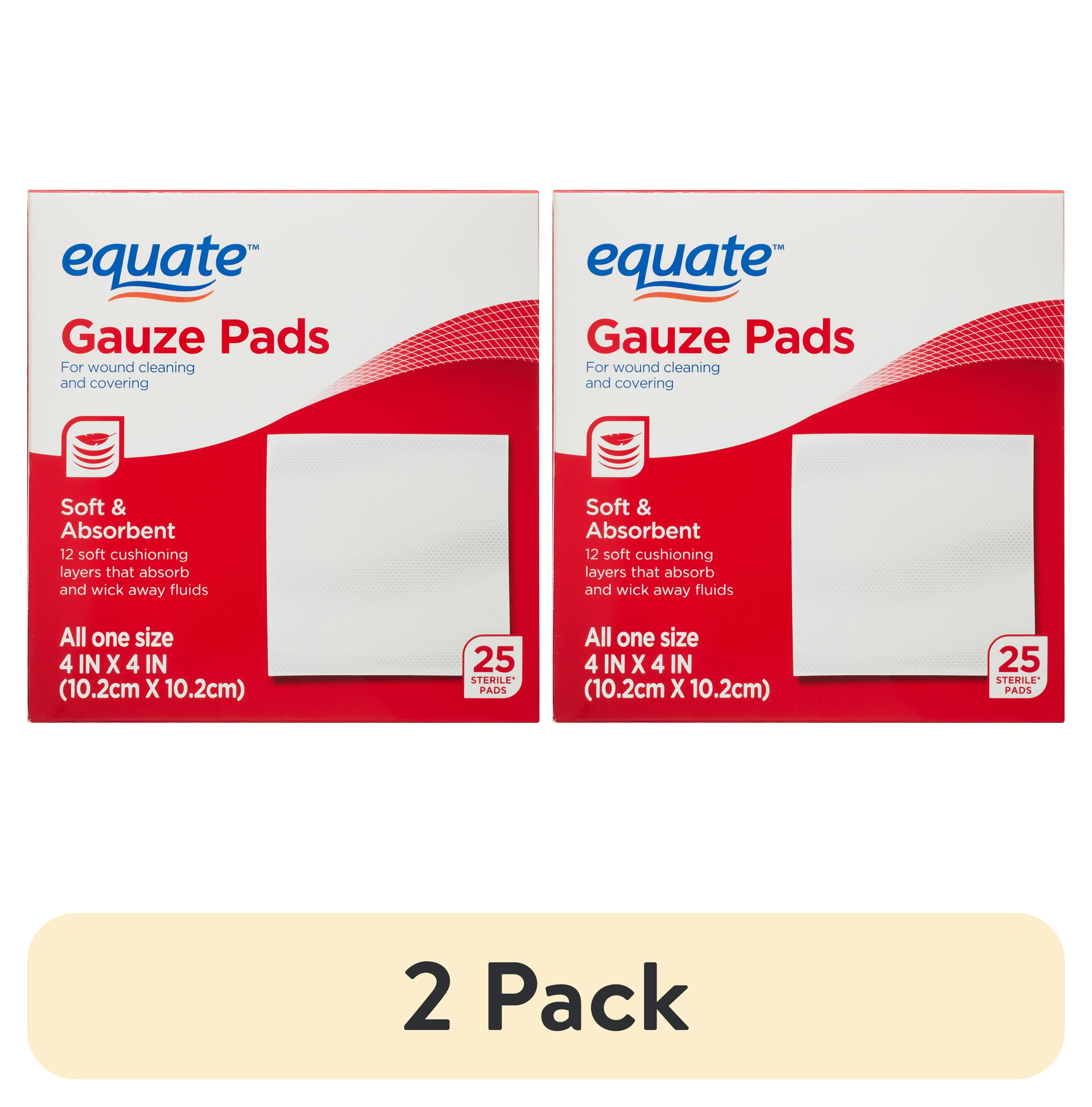 (2 pack) Equate Gauze Pads, 4"x 4", 25 Count