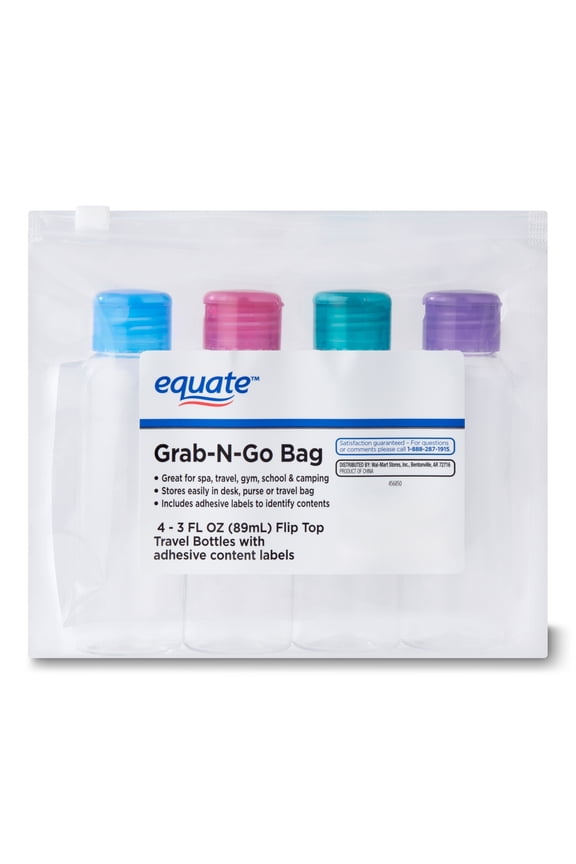 Grab-N-Go Refillable Travel Bottles for Toiletries, Color May Vary, 3 fl oz, 4 Count