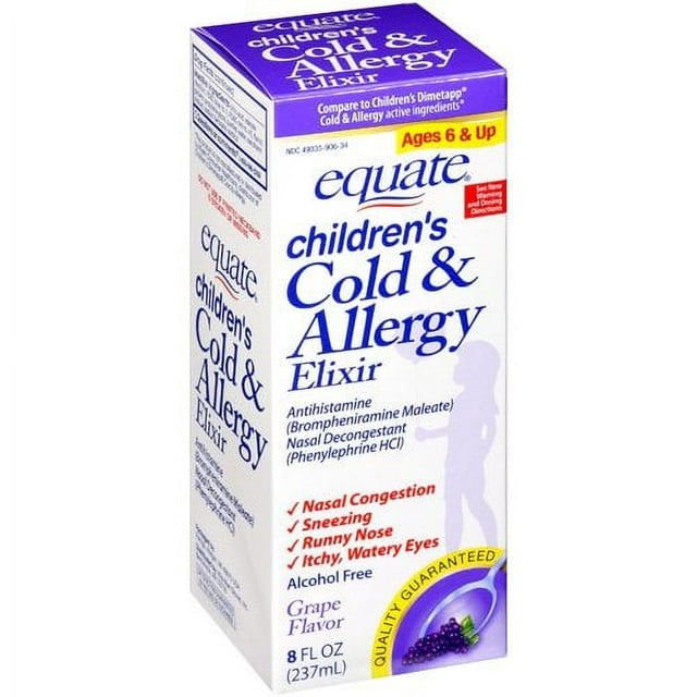 Equate Grape Flavor Children's Cold & Allergy Elixir Antihistamine, 8 fl oz