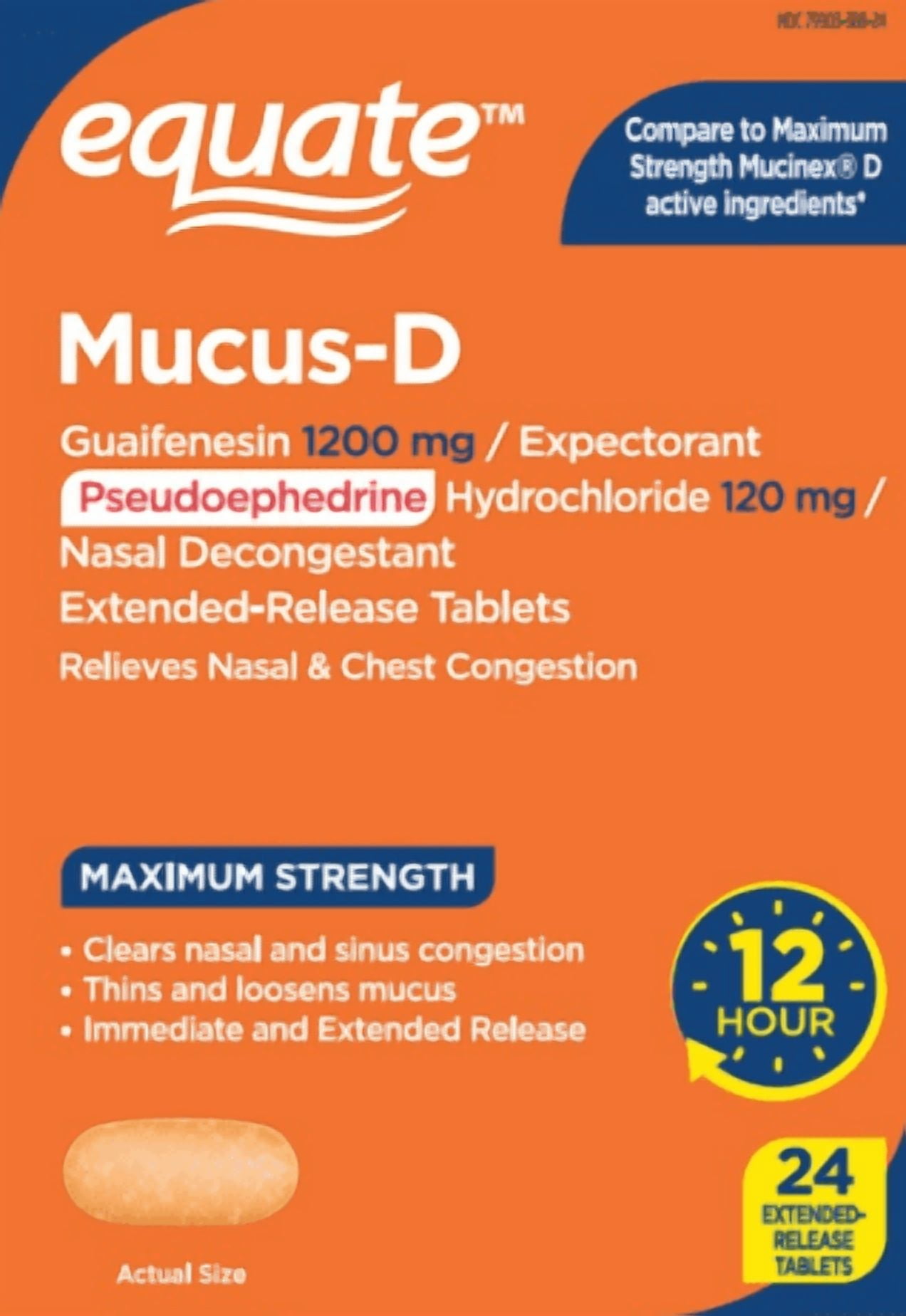 Equate Guaifenesin 1200mg D Tablet 24 Count
