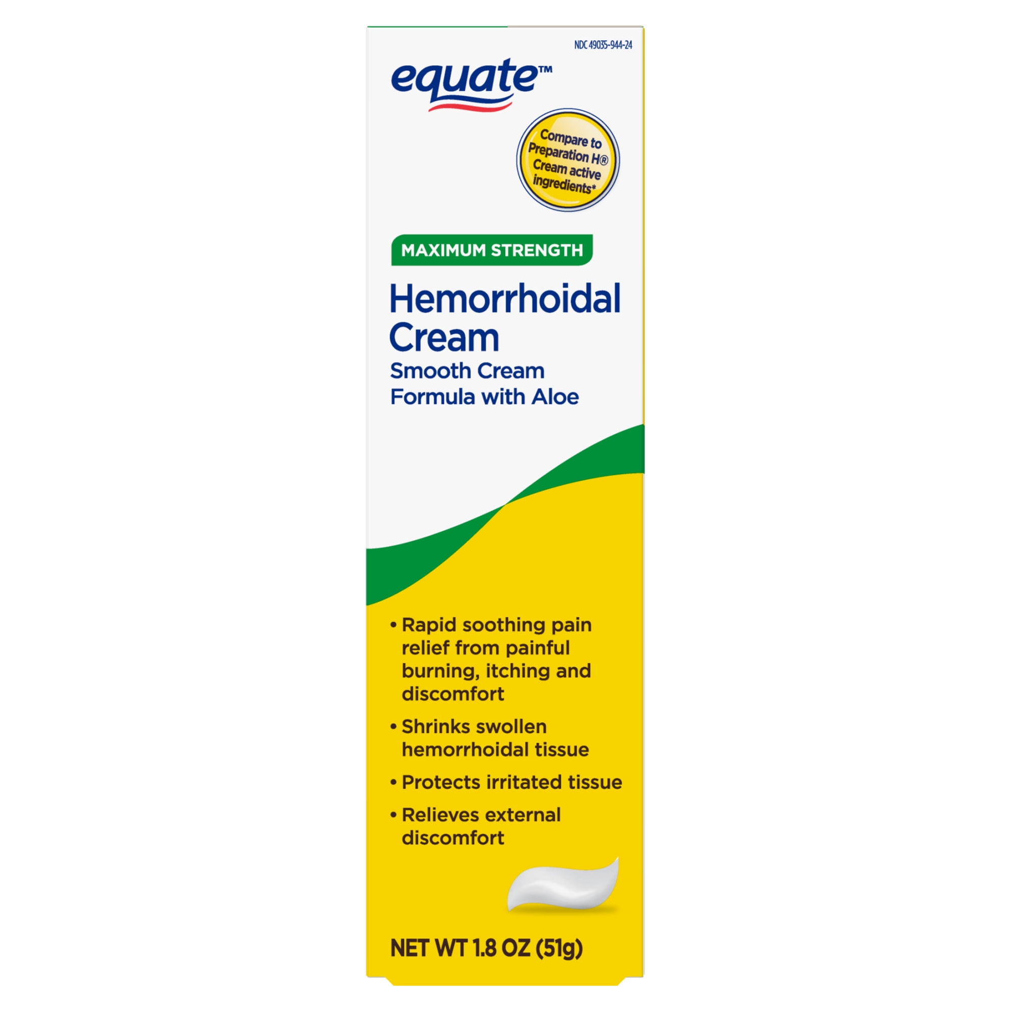 Equate Hemorrhoidal Cream, Maximum Strength Pain Relief, 1.8 oz, Compare to Preparation H Cream Active Ingredients