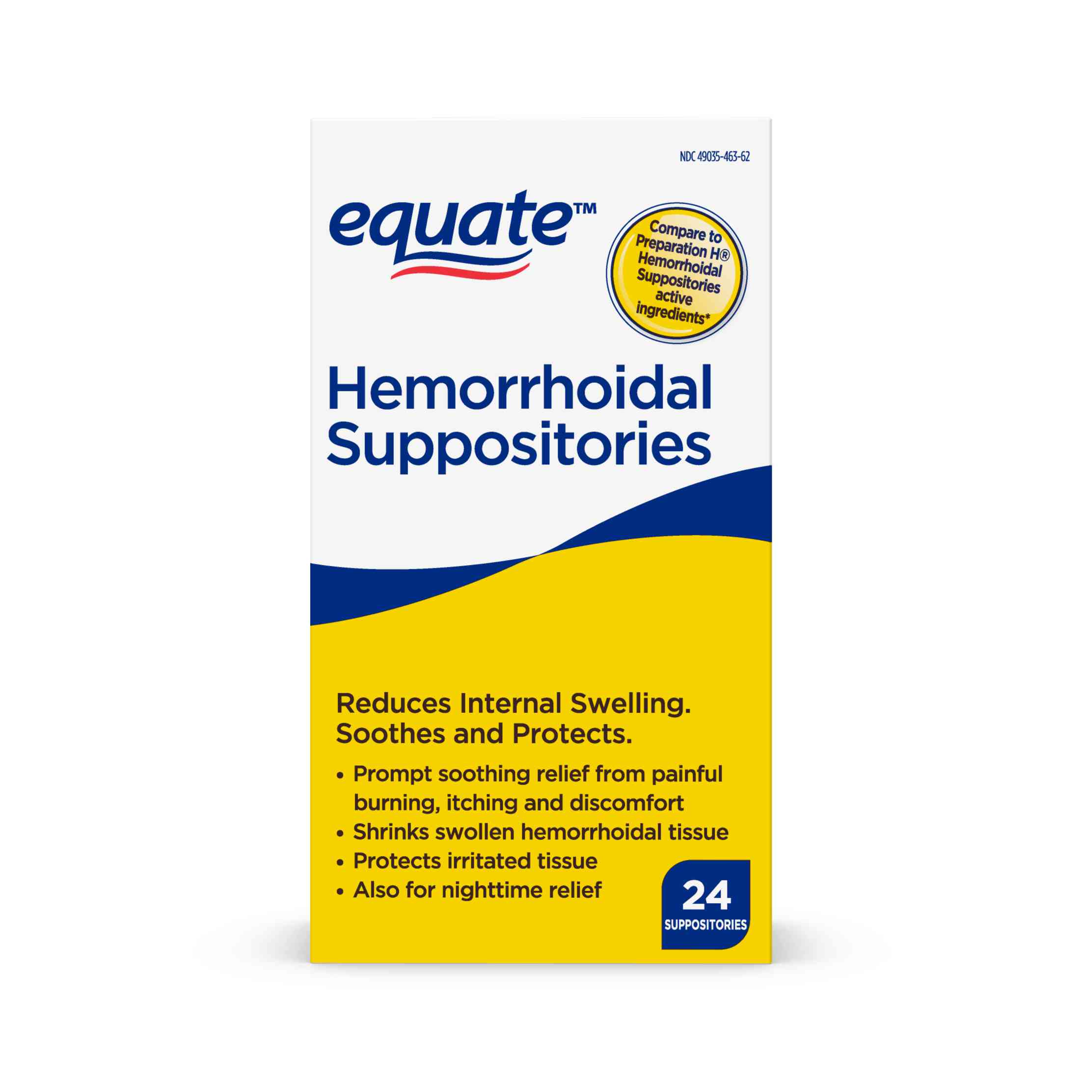 Equate Hemorrhoidal Suppositories, Relief from Burning, Itching and Discomfort of Hemorrhoids, 24 Count - image 1 of 8
