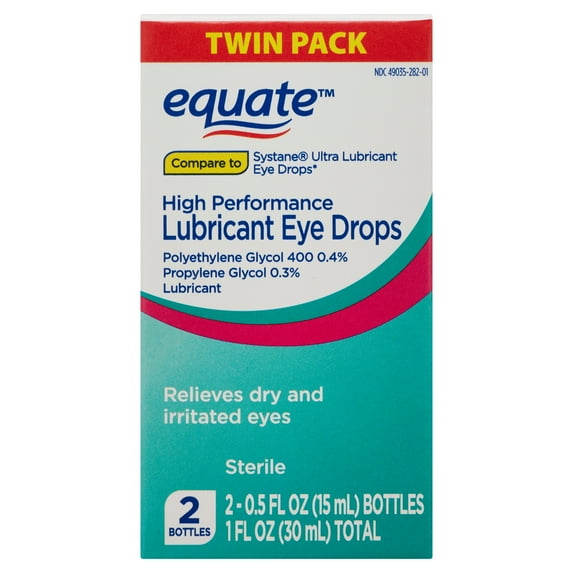 Equate High Performance Lubricant Eye Drops, 0.5 fl. Oz., 2 Count