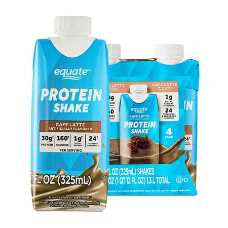 Equate High Performance Protein Nutrition Shake, Cafe Latte, 11 fl oz, 4 Ct