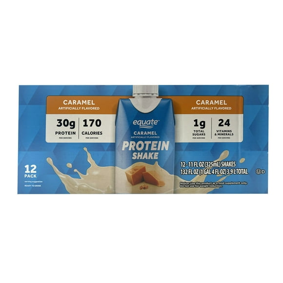 Equate High Performance Protein Nutrition Shake, Caramel, 11 fl oz, 12 Ct