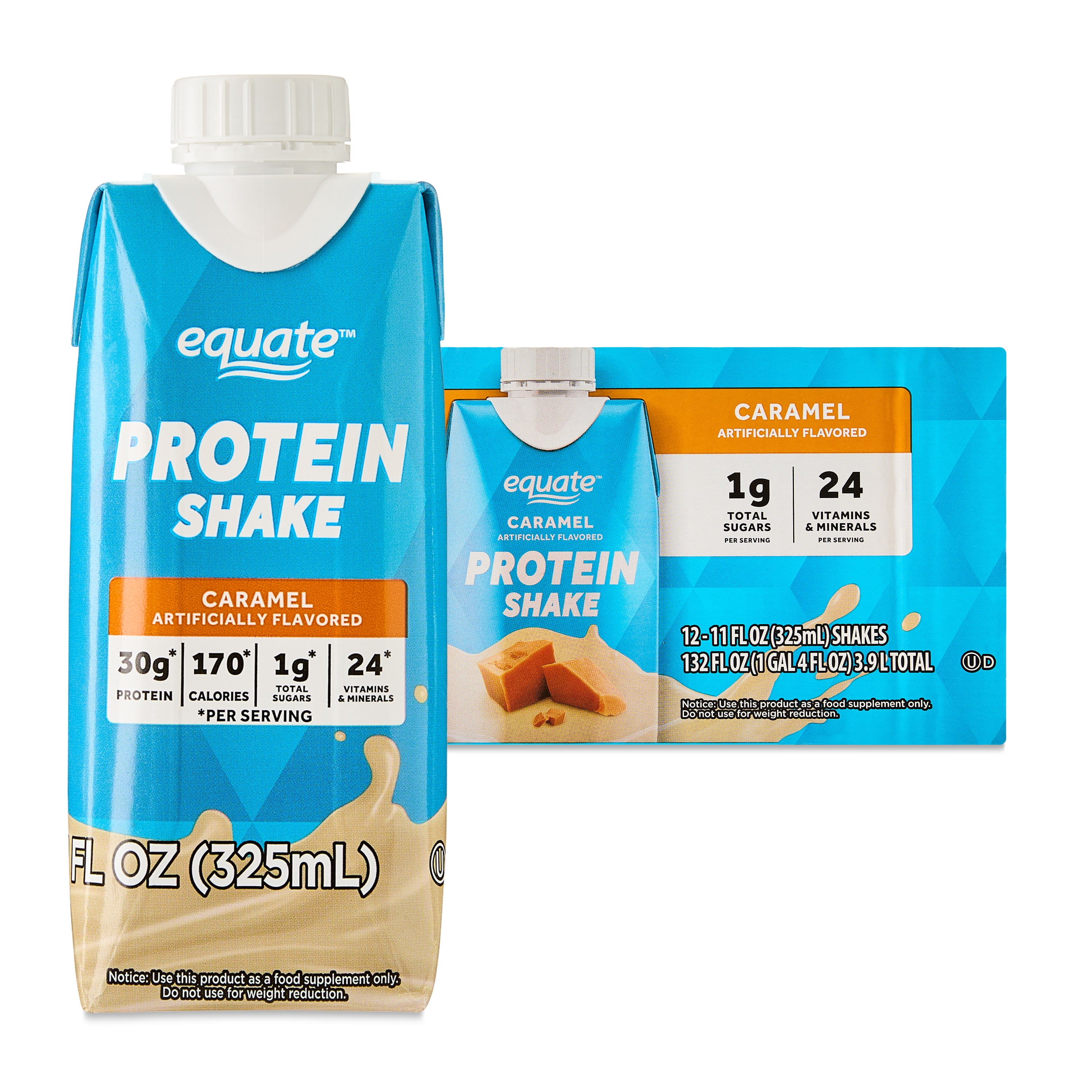 Equate High Performance Protein Nutrition Shake, Caramel, 11 fl oz, 12 Count