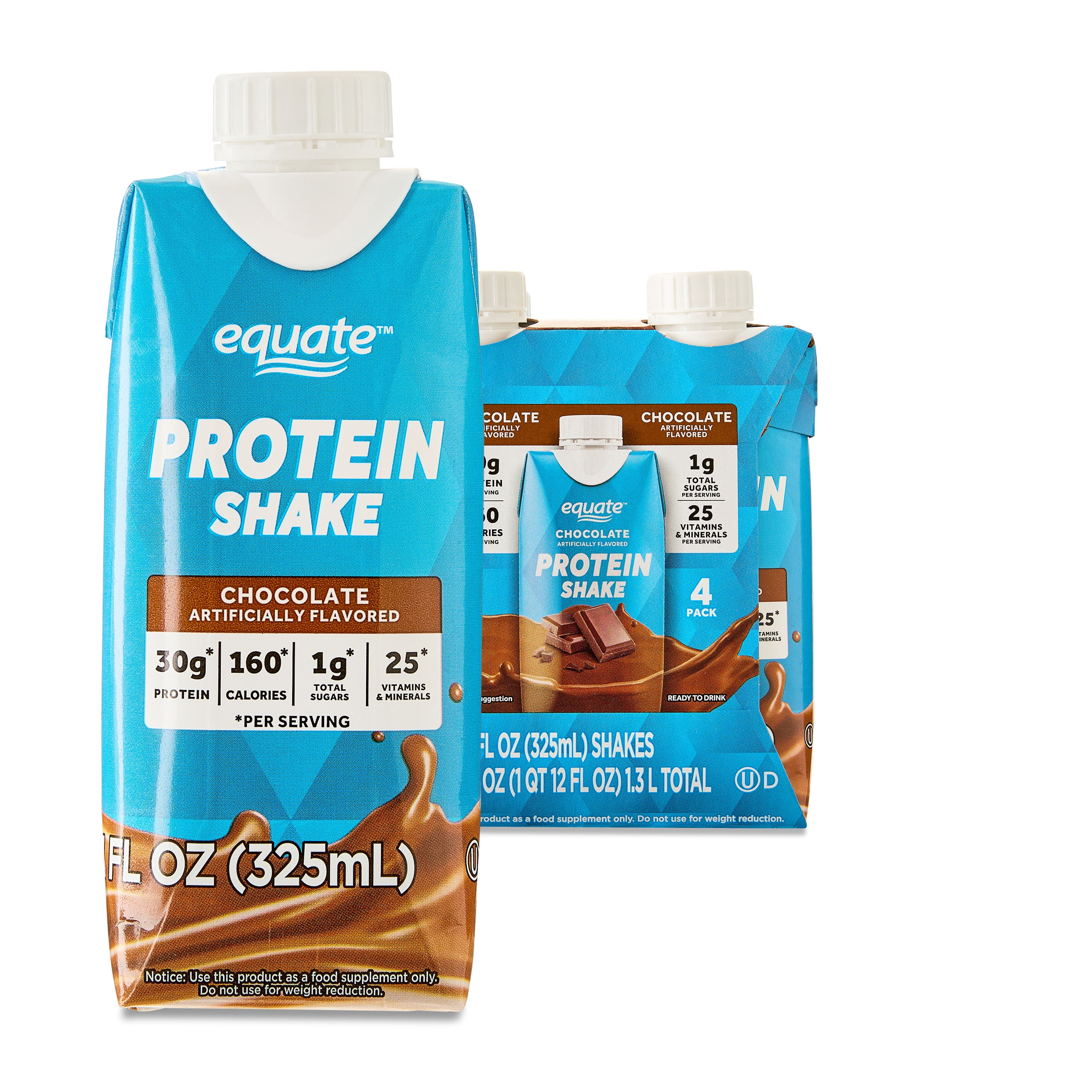 Equate High Performance Protein Nutrition Shake, Chocolate, 11 fl oz, 4 Ct