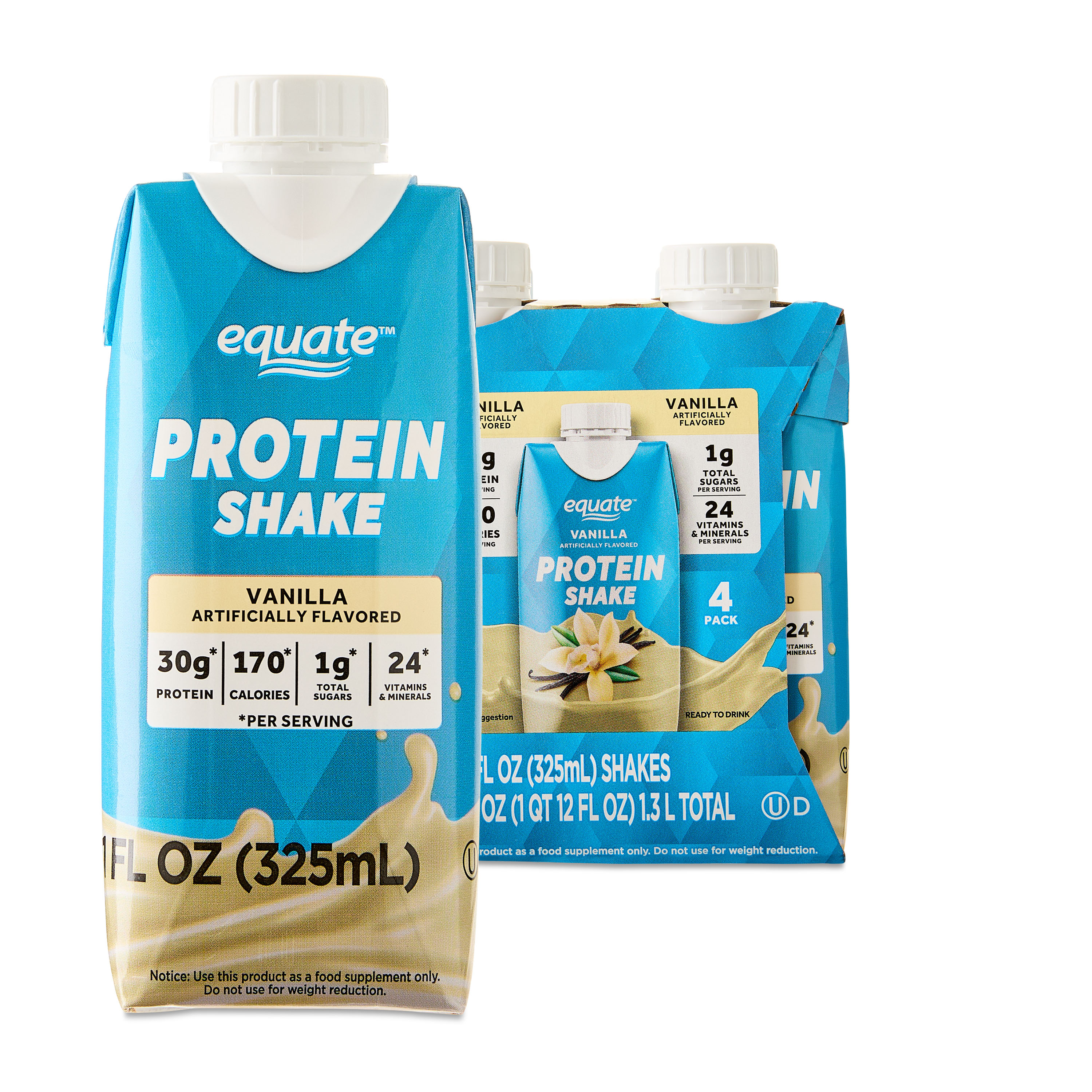Equate High Performance Protein Shake Vanilla 30g Protein 11 Fl Oz 4 
