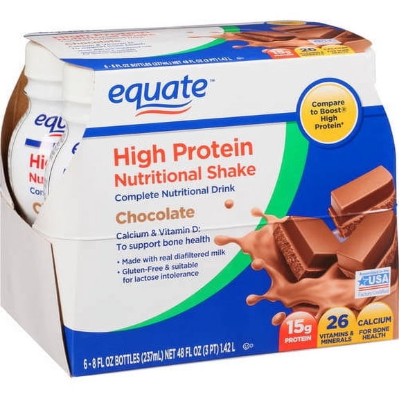 Equate Chocolate High Protein Nutritional Shakes, 8 FL OZ, 6 Count