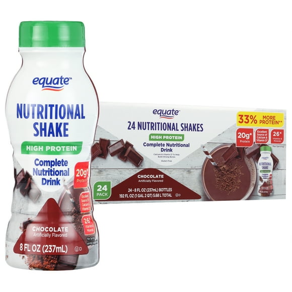 Equate High Protein Complete Nutritional Shake, Calcium and Vitamin D, Chocolate, 8 fl oz, 24 Count