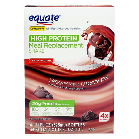 Equate High Protein Meal Replacement Creamy Milk Chocolate Shake, 44 oz, 4 Count