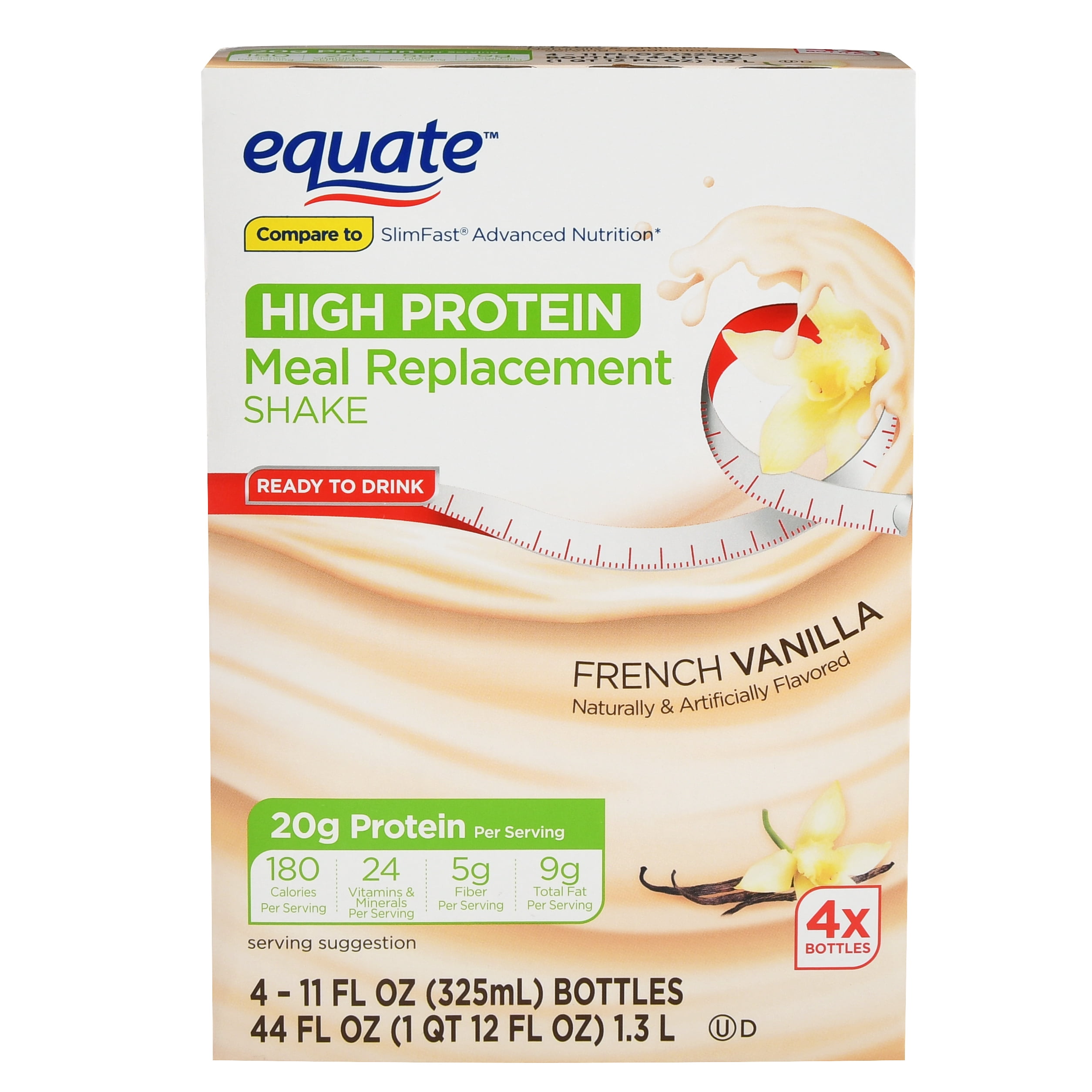 Equate High Protein Meal Replacement French Vanilla Shake, 44 Oz., 4