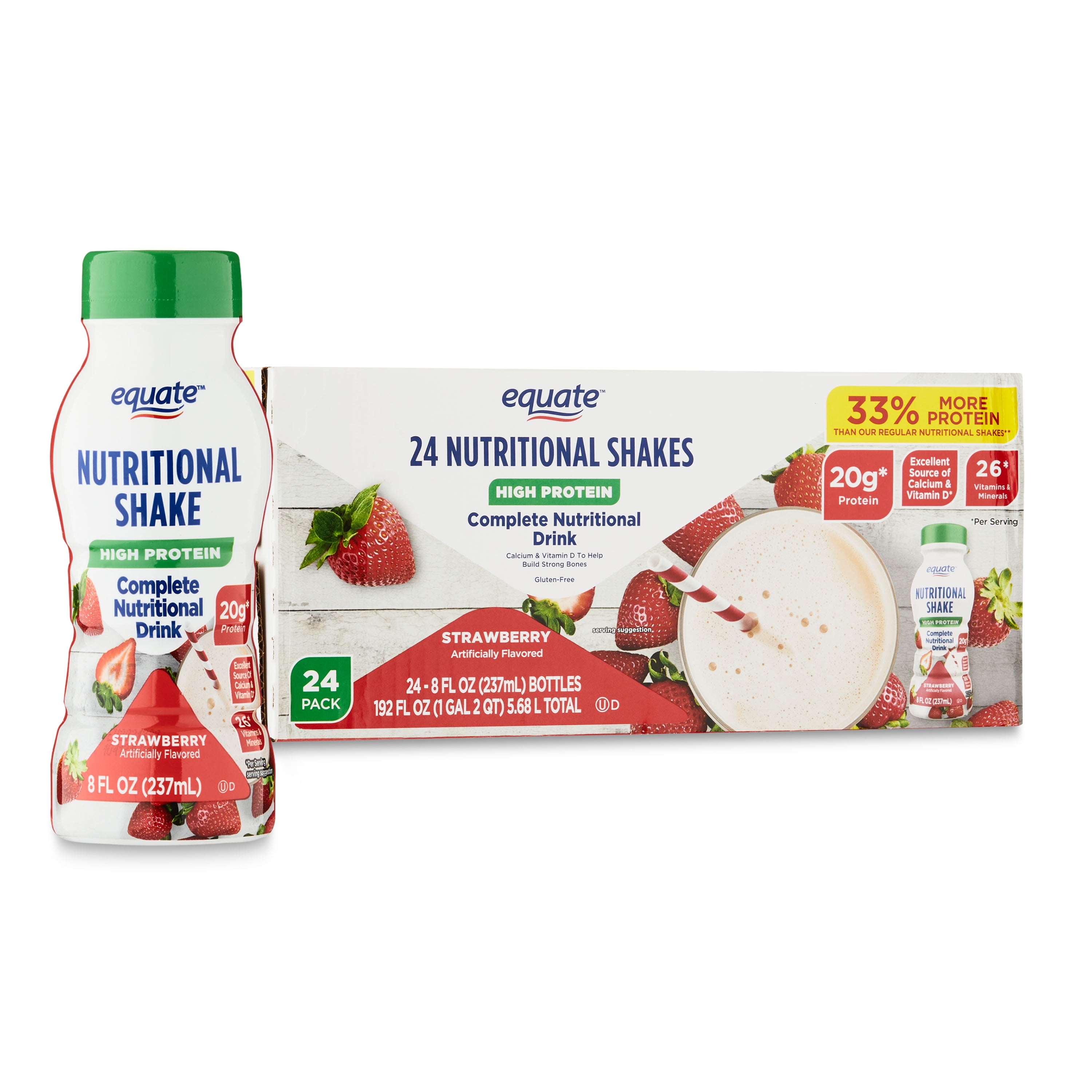Strawberry, Nutritional High oz, fl Equate 24 8 Shake, Count Protein