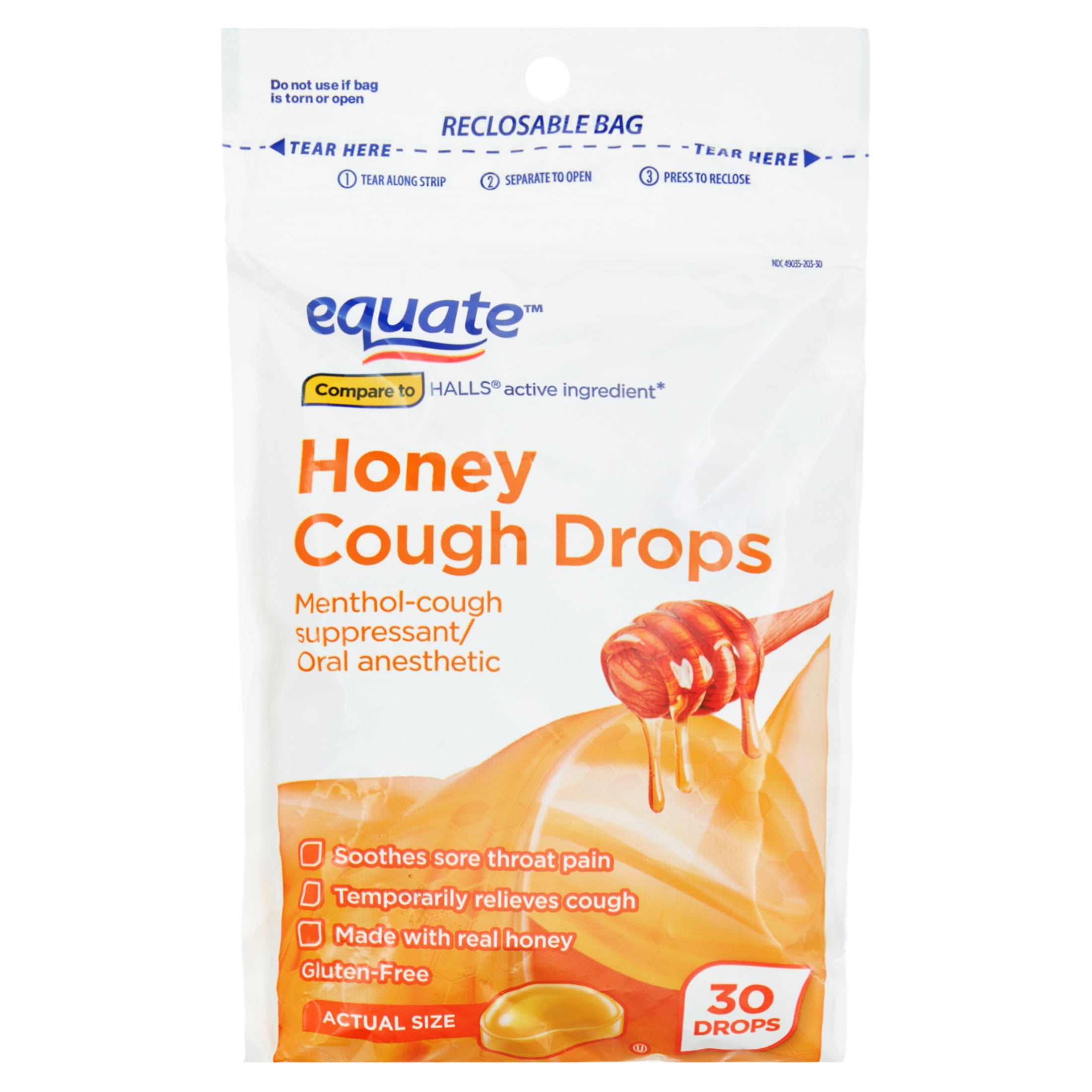 Equate Honey Cough Drops with Menthol, 30 Count