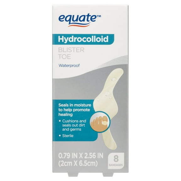 Equate Hydrocolloid Waterproof Toe Blister Bandages, 8 Count