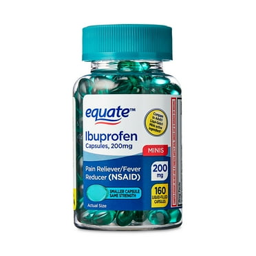 Equate Ibuprofen Mini Liquid Filled Softgel Capsules, 200 mg, Pain Relief & Fever Reducer, 160 Count, Compare to Advil® LIQUI-GELS Minis Active Ingredient