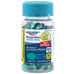 Equate Cápsulas Blandas Mini de Ibuprofeno Llenas de Líquido, 200 mg, Alivio del Dolor y Reductor de Fiebre, 80 Unidades, Comparar con Ingrediente Activo de Advil® LIQUI-GELS Minis