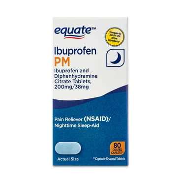 Equate Ibuprofen PM Sleep Support and Pain Reliever Caplets, 80 Count