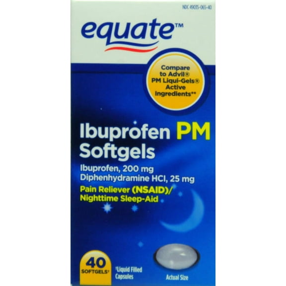 Equate Ibuprofen PM Softgels, 200 mg, 40 Count