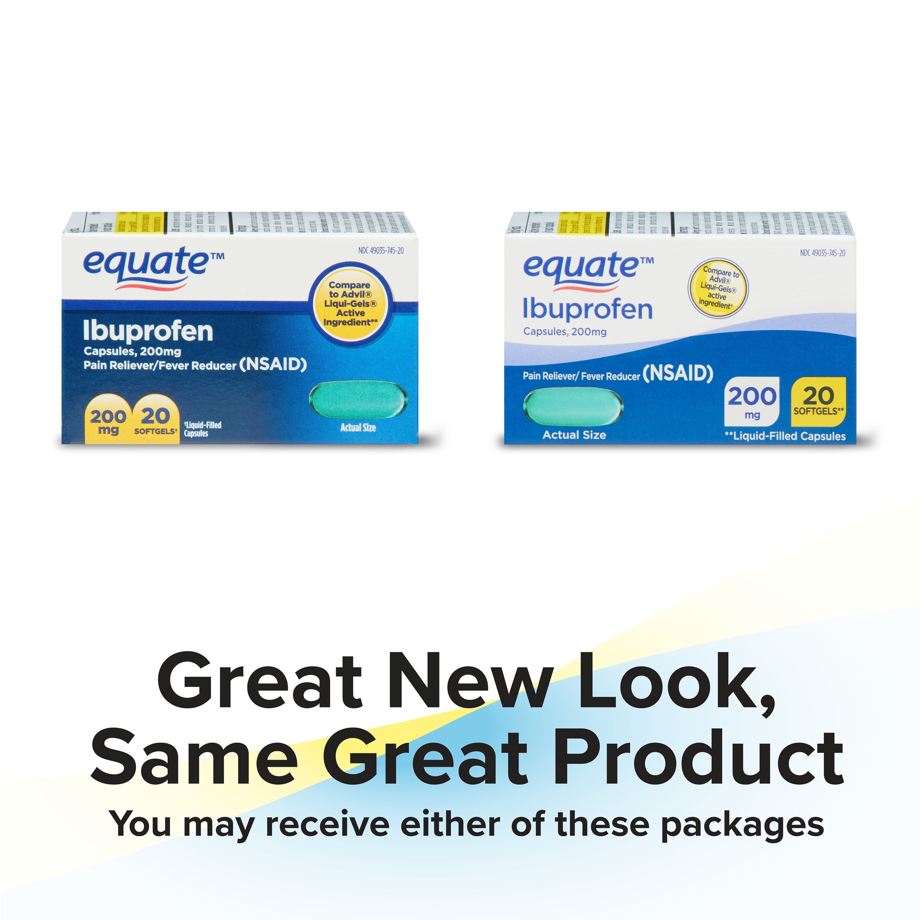 Equate Ibuprofen Softgels, 200 mg, 20 Count