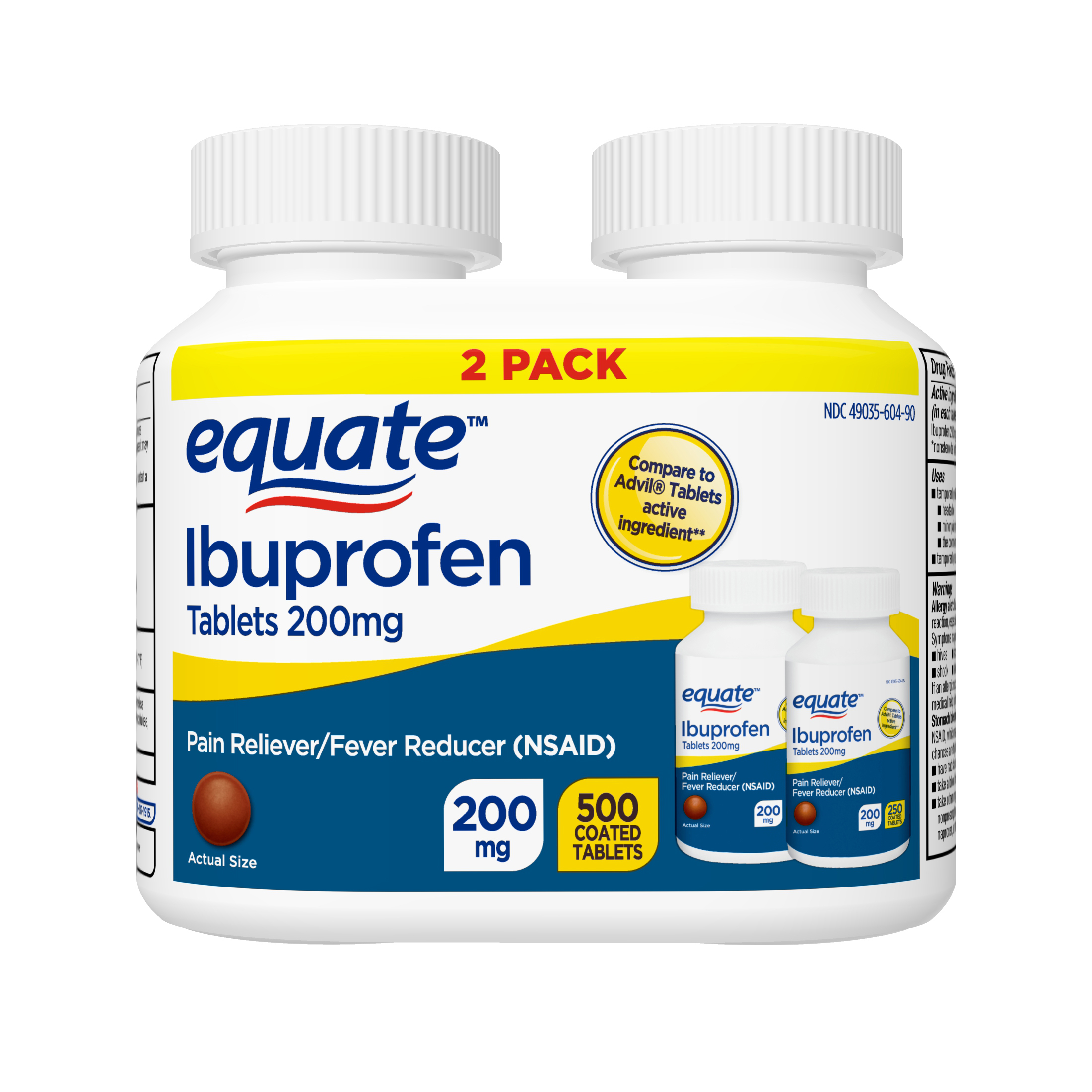 Equate Ibuprofen Tablets 200 mg, Pain Reliever/Fever Reducer, 250 Count, 2 Pack - image 1 of 7