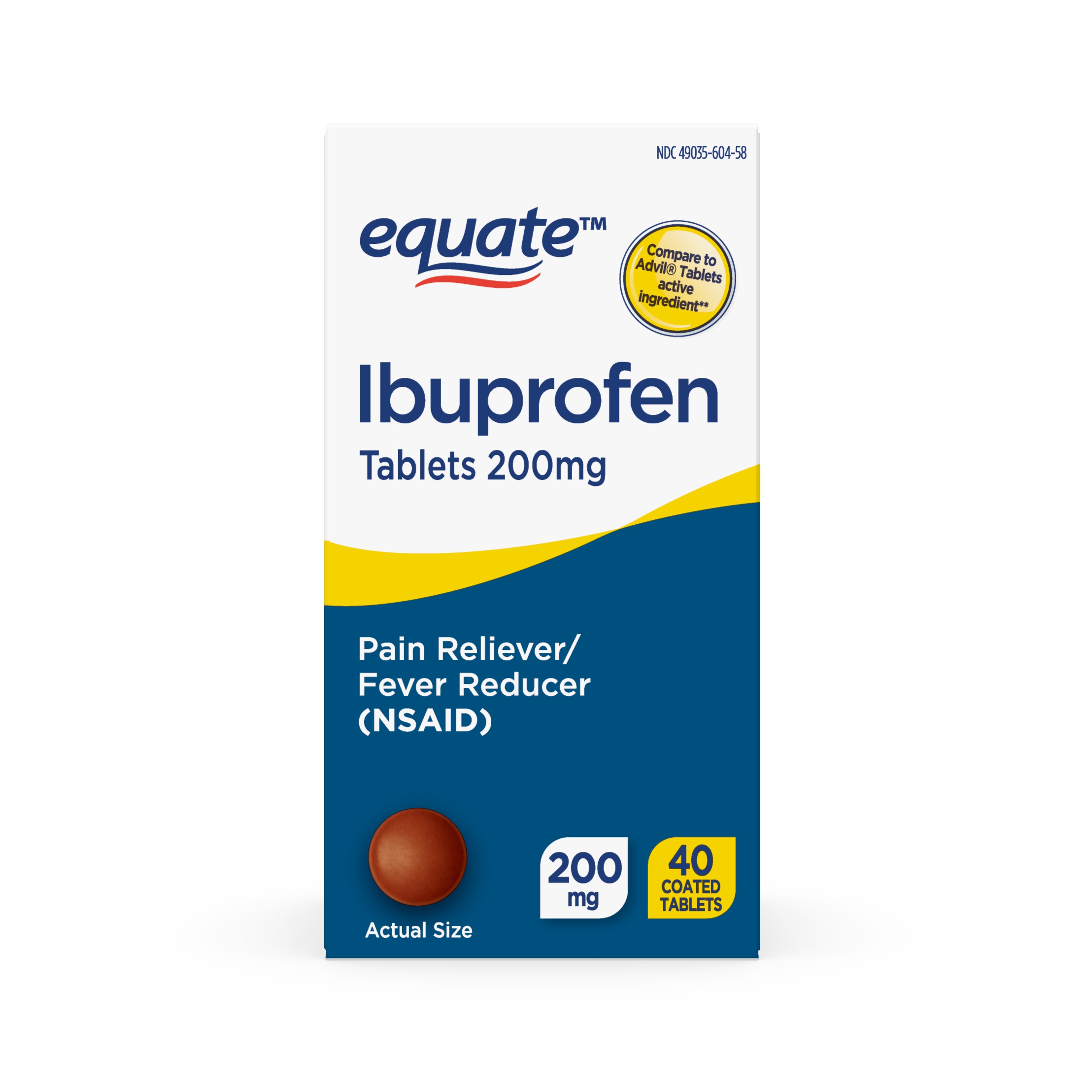 Equate Ibuprofen Tablets 200 mg, Pain Reliever/Fever Reducer, 40 Count - image 1 of 7