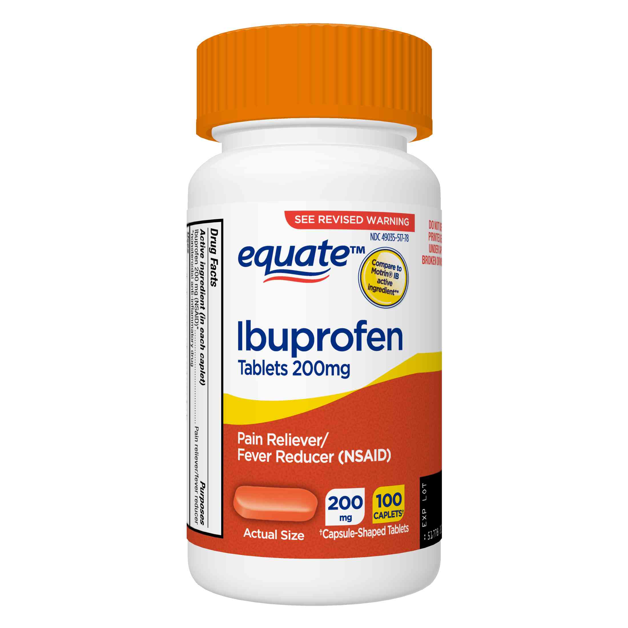 Equate Ibuprofen Tablets 200 mg, Pain Reliever and Fever Reducer, 100 Count - image 1 of 7