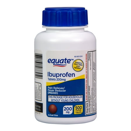 (2 pack) (2 Pack) Equate Pain Relief Ibuprofen Coated Tablets, 200 mg, 500 Ct