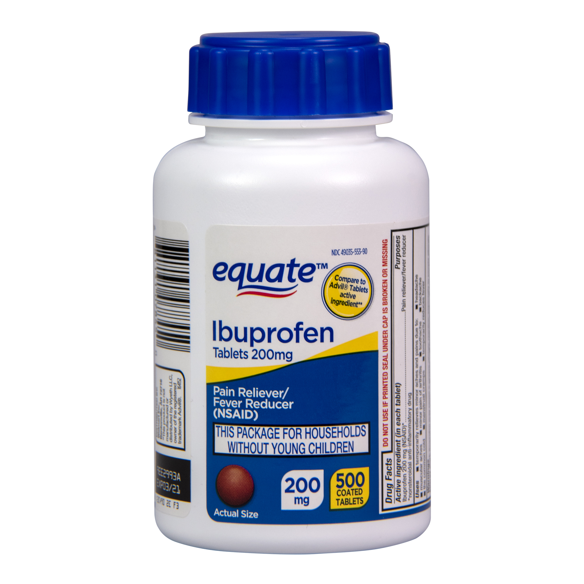 Equate Ibuprofen Tablets, 200 mg, Pain Reliever and Fever Reducer, 500 Count - image 1 of 8