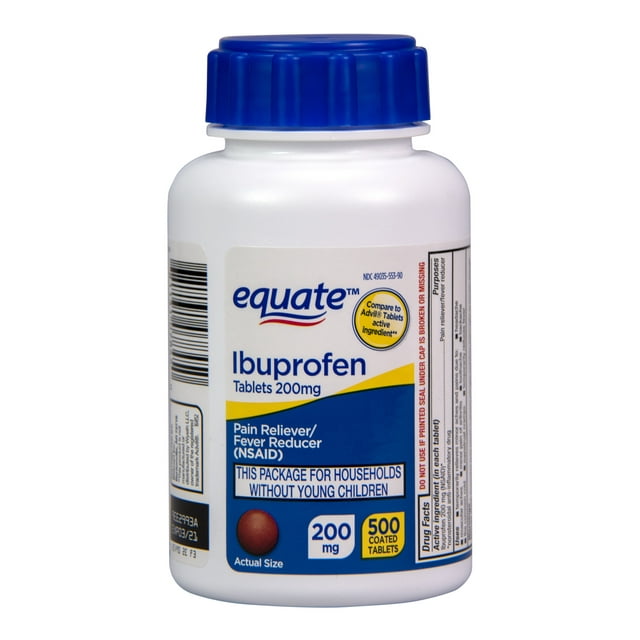 Equate Ibuprofen Tablets, 200 mg, Pain Reliever and Fever Reducer, 500 Count