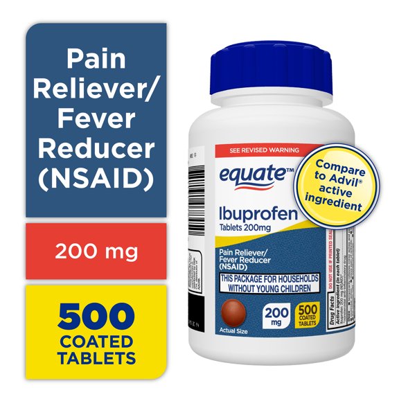Equate Ibuprofen Pain Reliever and Fever Reducer Tablets, 200 mg, 500 Count