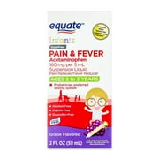 Equate Infants' Pain Reliever & Fever Reducer Acetaminophen Suspension, Dye-Free, Grape Flavor, 160 mg, Ages 2-3, 2 fl oz